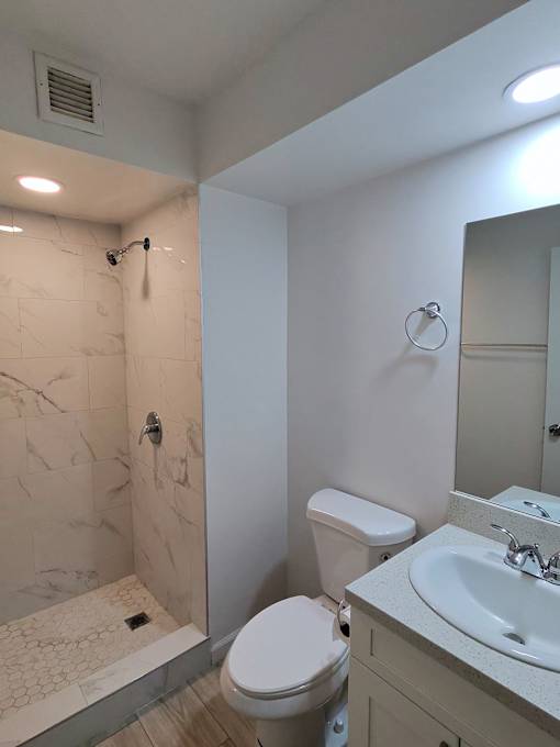 Punahou Circle bathroom with shower and vanity.