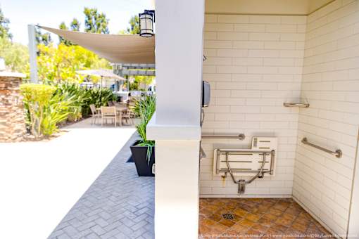 Horizons at Calabasas outdoor rinse station near the pool area.