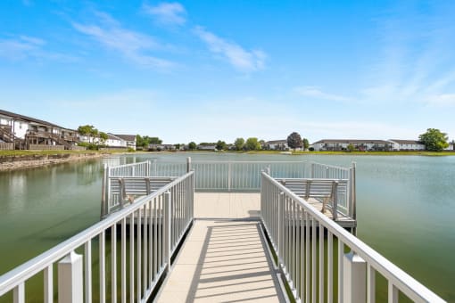 private dock with water views at Lake Castleton Apartments in Indiana
