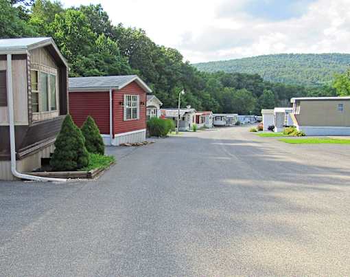 A row of houses with a mountain in the background.