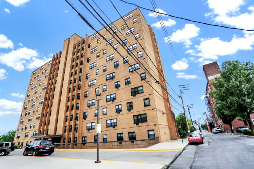 a large brick building with many windows