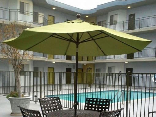 Lounge chairs and pool area at vassar terrace
