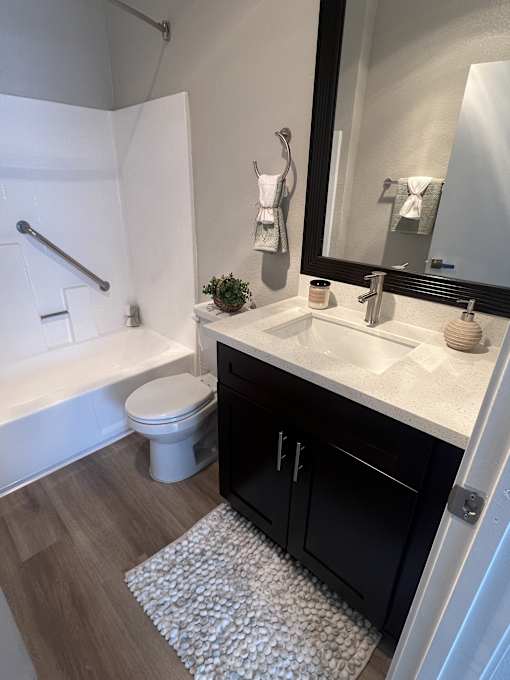 a bathroom with a sink and a toilet and a bath tub