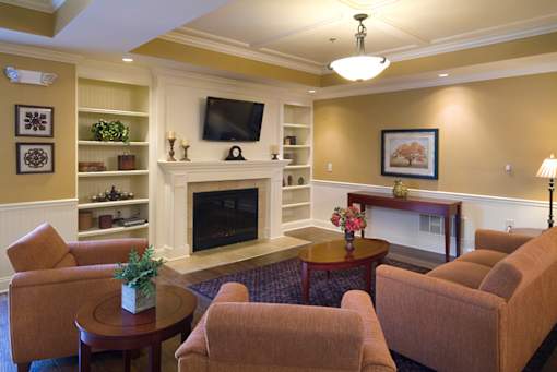 A living room with a fireplace and a television.
