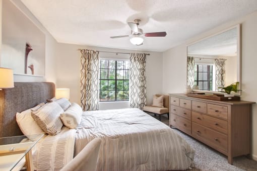 Bedroom With Ceiling Fan at Timberwalk at Mandarin Apartment Homes, Florida