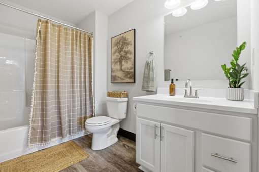 A bathroom with a toilet, sink, and shower curtain.