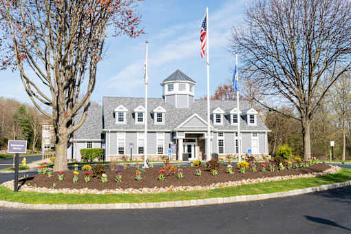 A building with a flag on top of it.