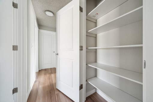 a spacious walk in closet in a 555 waverly unit