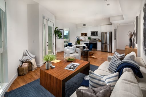 Living Room With Kitchen View at Mariposa on 3rd, Los Angeles, CA, 90004