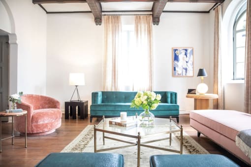 Living Room Couches at Villa Carlotta – Furnished Apartments, Los Angeles, CA, 90028