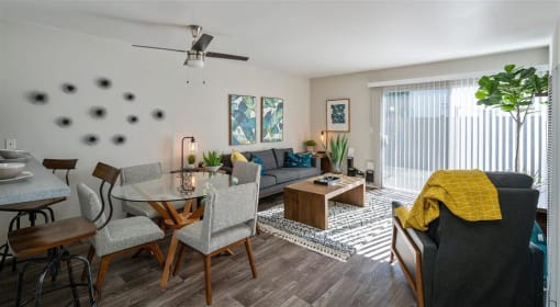 Living Room With Ceiling Fan at Via Oxnard, Oxnard