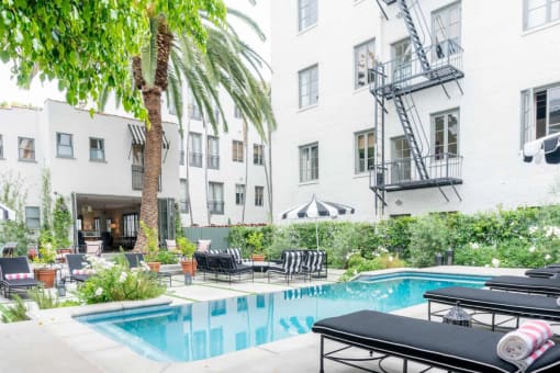 Pool View at Villa Carlotta – Furnished Apartments, Los Angeles, CA