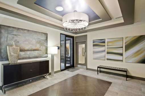 furnished hallway area with bench and wall artwork  at The Brookhaven Collection, Atlanta, Georgia