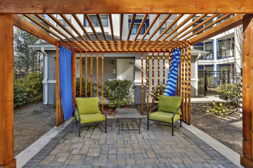 patio area with pergola on sunny day  at The Brookhaven Collection, Atlanta, GA, 30329