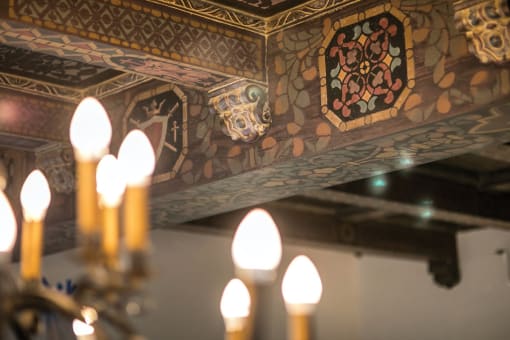 mosiac ceiling inlays - - Villa Carlotta  at Villa Carlotta – Furnished Apartments, Los Angeles, CA, 90028