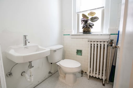a bathroom with a toilet and a sink and a window