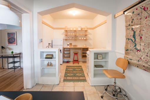 a view of the kitchen from the living room