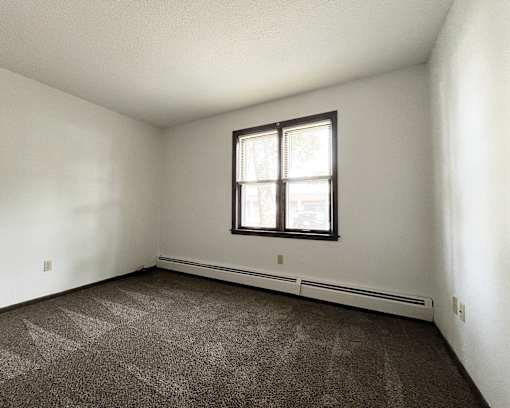an empty room with carpet and a window