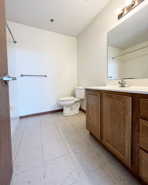 an empty bathroom with a toilet and a sink