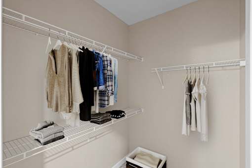 a walk in closet at The Dorset, Kansas City, MO