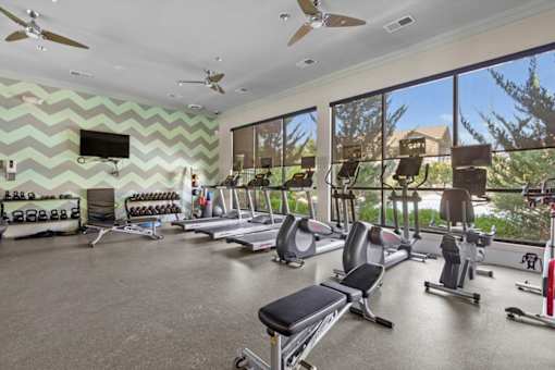 fitness center at Stonepost Crossing Apartments, Overland Park