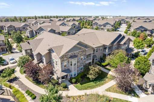 an aerial view of a neighborhood of houses at Stonepost Crossing Apartments, Overland Park, KS, 66213