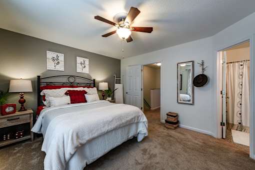 Bedroom with private bathroom at Fords Pointe Apartments and Townhomes