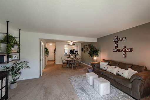 open concept living area in townhome for rent at Fords Pointe Apartments and Townhomes