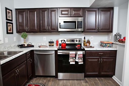 Kitchen with stainless steel appliances at Haw Creek Mews in Asheville NC
