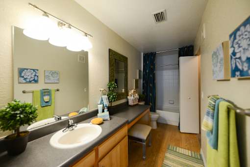 A bathroom with a sink, mirror, and towel rack.