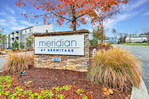our sign at the entrance of our apartments at meridian at heritage sign