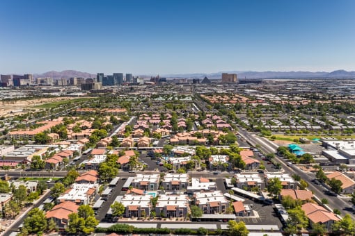 an aerial view of the city