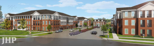a rendering of a row of houses on a street