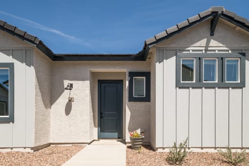 a house with a blue door
