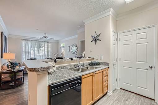 A kitchen with a star decoration on the wall.