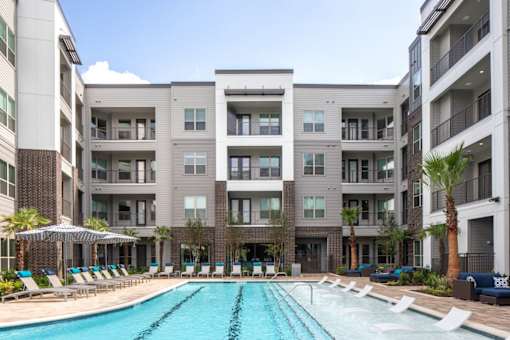 front poolside view of the building