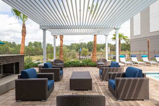 patio lounge near fireplace