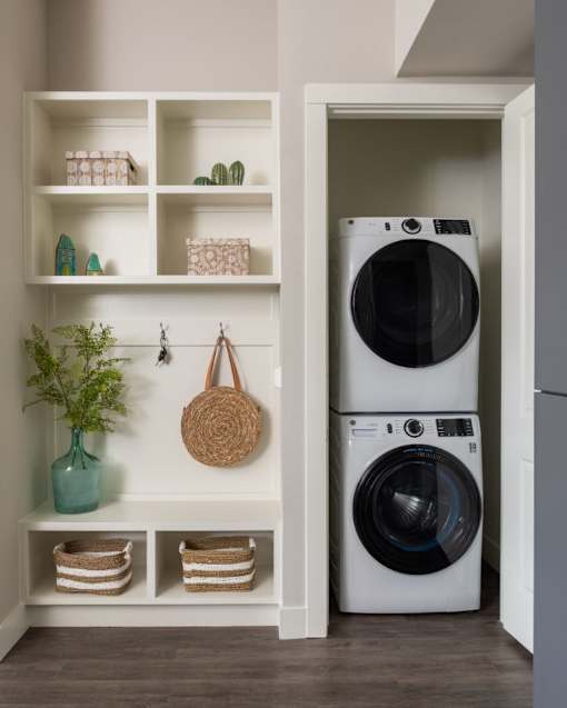 stacked laundromat in apartment