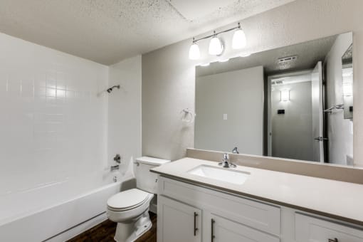 the preserve at ballantyne commons apartment bathroom with sink toilet and shower