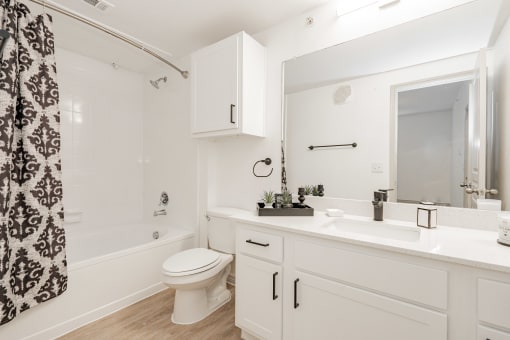a white bathroom with a shower and a toilet and a sink