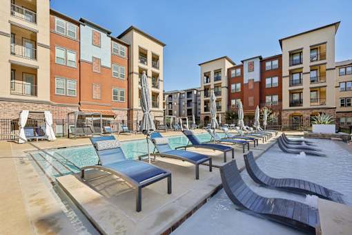 Outdoor deck seating by the pool