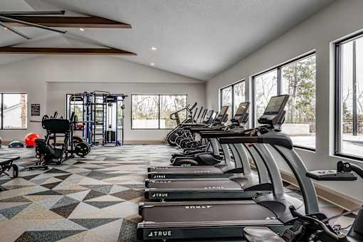 A gym with treadmills and exercise equipment.
