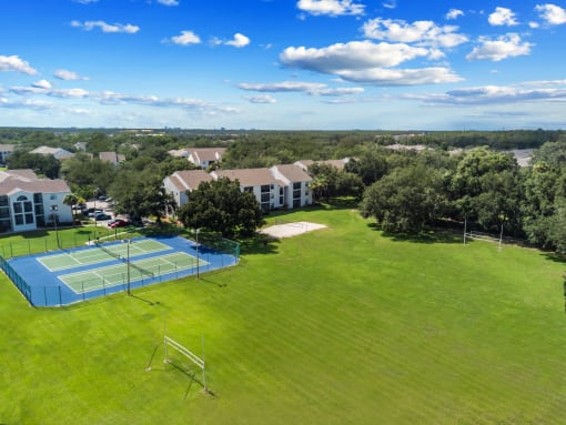 tennis court and soccer field aerial shot