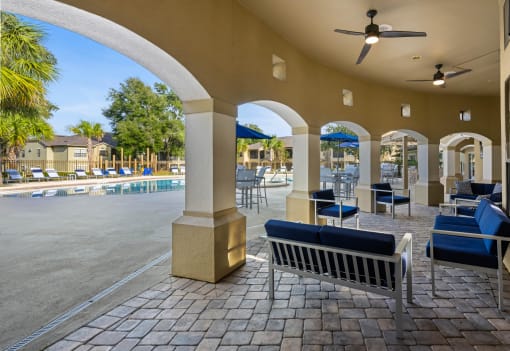 the pool area at the preserve at ballantyne commons apartments