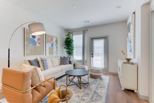 a living room with a couch and a coffee table