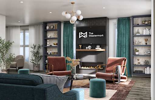 A living room with a sign that says "The Westmark" on the wall.