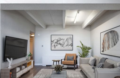 a living room with a couch and a tv