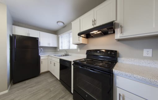 the preserve at ballantyne commons apartment kitchen with black appliances