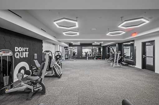 A gym with a sign that says