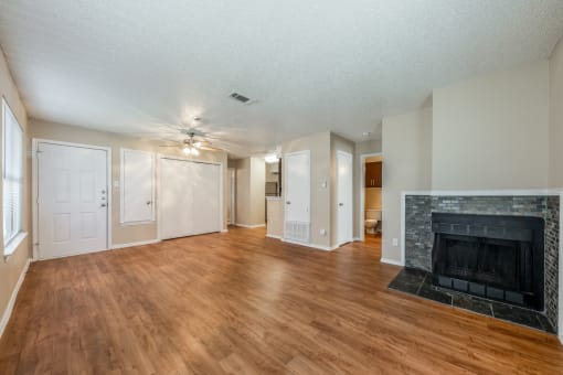 Living Room With Fire Place at The Robinson on Melrose, Austin, TX, 78727